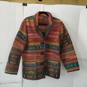 Vintage Agapo Tapestry Design Cardigan Neutral SZMed Oversized Chunky Thick Cozy